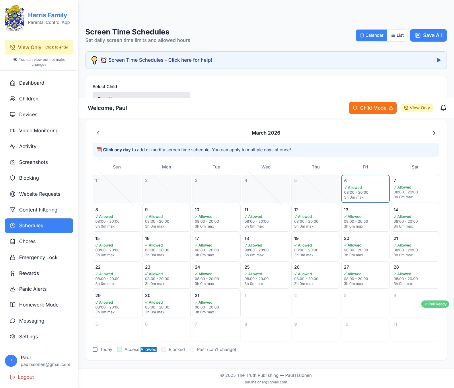 Screen Time Calendar